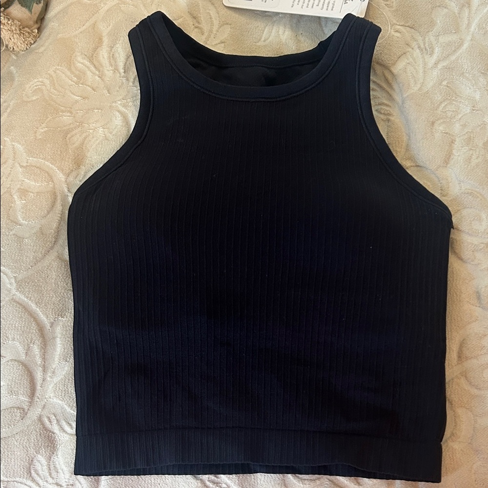 CRZ YOGA Black Ribbed Tank Top